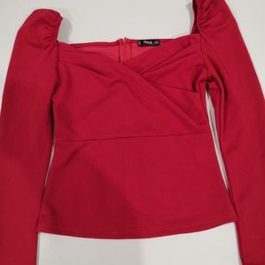 SHEIN red puff sleeve blouse